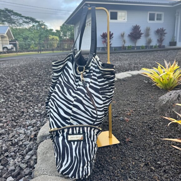 Jimmy Choo (Made in Italy) Zebra-Print Nylon Tote Bag + Matching Pouch - Picture 5 of 15